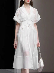 WAISTBAND GAUZE MIDI DRESS