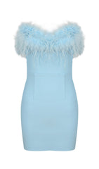 FEATHER MINI DRESS IN ROYAL BLUE