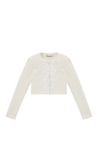 CREAM KNIT FLORAL TRIM CARDIGAN