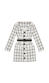 CREAM CHECK TAILORED MINI DRESS