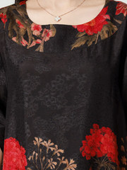 Summer Rayon Round Neck Flowers Print Loose Midi-Dress