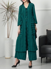 Summer Large-Size Striped Cardigan Two-Piece Co-Ords Set