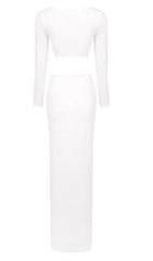 LONG SLEEVE FLOWER HIGH SPLIT MAXI DRESS