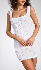 WHITE 3D FLORAL MINI DRESS