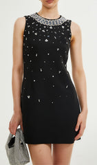 CRYSTAL-EMBELLISHED MINI DRESS IN BLACK