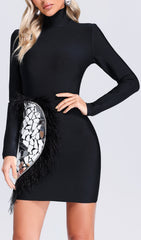 PATCHWORK FEATHER BANDAGE MINI DRESS