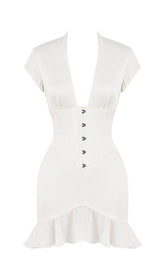 BODYCON V NECK MINI DRESS IN WHITE