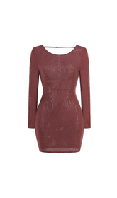 EMBELLISHED HIGH NECK COWL BACK MINI DRESS IN ESPRESSO