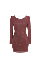 EMBELLISHED HIGH NECK COWL BACK MINI DRESS IN ESPRESSO