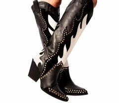 Black & White Studded Cowboy Western Boots