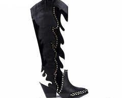 Black & White Studded Cowboy Western Boots
