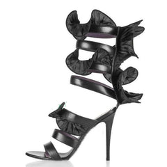Black Ruffles Strap High Heels Sandals