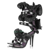 Black Ruffles Strap High Heels Sandals