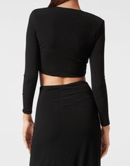 BLACK STRETCH CADY MAXI DRESS