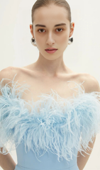 FEATHER MINI DRESS IN ROYAL BLUE