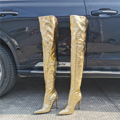 Gold Over The Knee High Boots