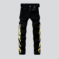 Yellow white bands men's jeans