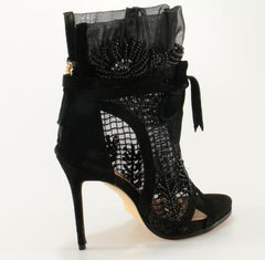 Black Crystal High Heel Boots