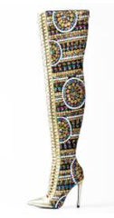 Gold Sequined Pointed Toe High Knee Heel Boots Inspired by Empire SB