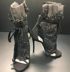 Black Crystal High Heel Boots