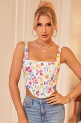 Floral Print Hanky Hem Zip Back Tank Top