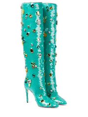 Green Sequin Rhinestones Boots