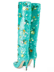 Green Sequin Rhinestones Boots