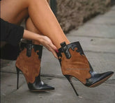 Suede Patchwork Matte Pointed Toe Booties