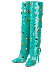 Green Sequin Rhinestones Boots