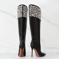 Diamond Black Knee High Boots