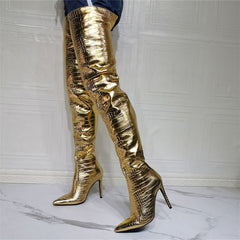 Gold Over The Knee High Boots