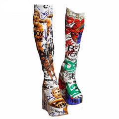 Vintage Printed Knee-High Boots