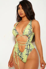 Yellow Snake Strappy One Piece Monokini Swimsuit