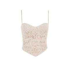 Asymmetric Paisley Lace Sweetheart Sleeveless Crop Tank Top - Apricot