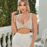 Bewitching Faux Pearl Embellished V Neck Chainmail Crop Top - White