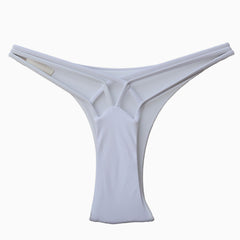 Brazilian Solid Color Cut Out Crisscross Strappy Bikini Thong Bottom - White
