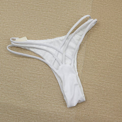 Brazilian Solid Color Cut Out Crisscross Strappy Bikini Thong Bottom - White