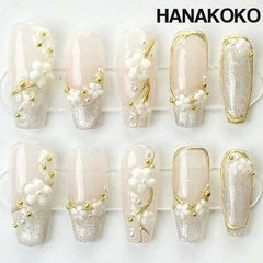 French Spring Flower Cat Eye Press-on False Nails