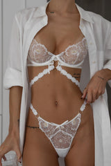 Floral Sheer Lace Strappy Lingerie Set