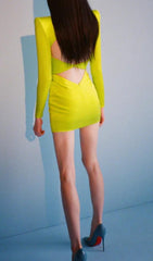 LONG SLEEVE BACKLESS MINI DRESS IN GREEN