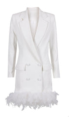 WHITE FEATHER LONG SLEEVE BLAZER MINI DRESS