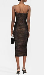 BOW MESH STRAPPY MIDI DRESS IN BLACK