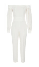 STRAPLESS LONG SLEEVES JUMPSUIT IN WHITE