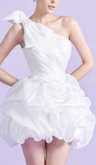 WHITE ONE SHOULDER BOWKNOT MINI DRESS