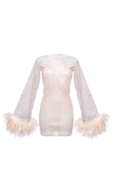 FEATHER MESH MINI DRESS