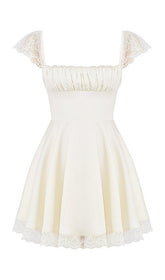 SATIN LACE MINI DRESS IN WHITE