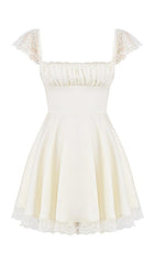 SATIN LACE MINI DRESS IN WHITE