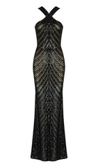 HALTER SEQUIN MAXI DRESS IN BLACK