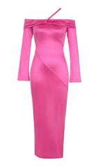 STRAPLESS LONG SLEEVE MIDI DRESS IN ROSE