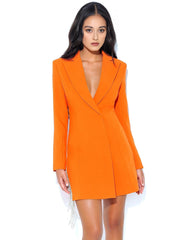 FREYA ORANGE CRYSTAL FRINGE BLAZER DRESS